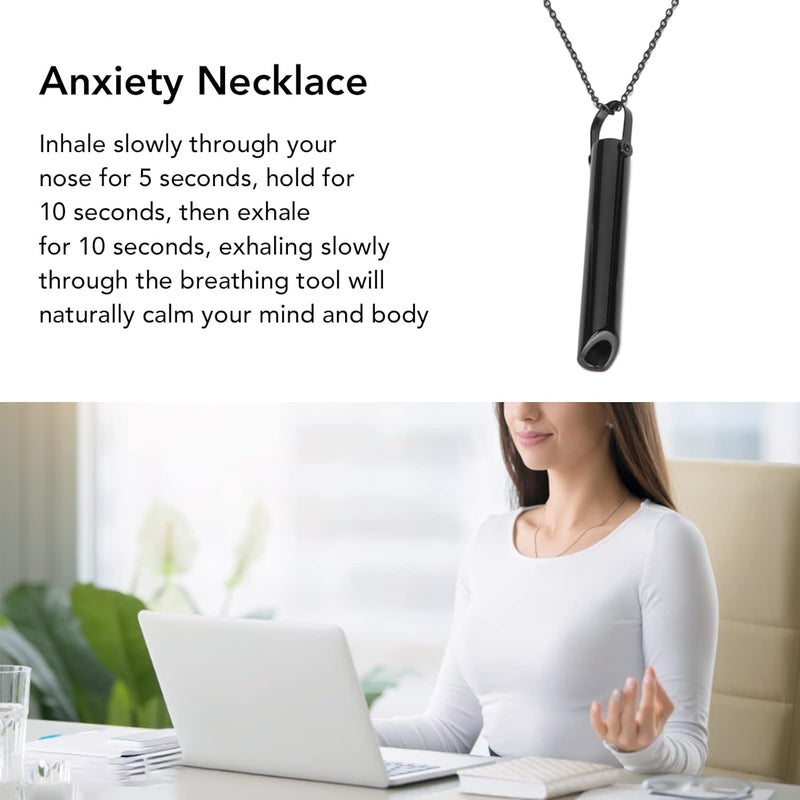 woobles Breathing Necklace, Stress Anxiety Necklace, Meditation Tuning Necklace Breathing Necklace for Mindful Breathing, Stress Relief, Unisex Fashionable Stainless Steel Necklace(Black) - Image 2